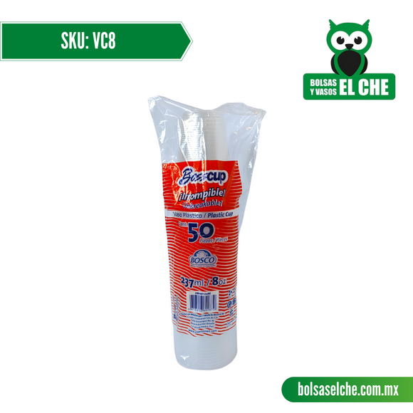 COD: VC8 - VASO TRANSPARENTE No. 8 - CONVERMEX - PAQUETE: 50 PZAS