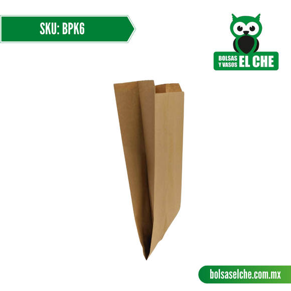COD: BPK6 - BOLSA DE PAPEL COLOR CAFÉ KRAFT N. 6 - PAQ. CON 100 PZAS