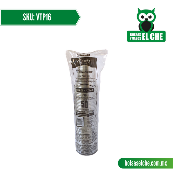 COD: VTP16 - VASO TRANSPARENTE DE 16 ONZAS - PAQUETE: 50 PZAS