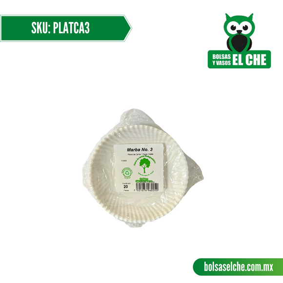 COD: PLATCA3 - PLATO DE CARTON No. 3 - PAQ. CON 50 PZAS